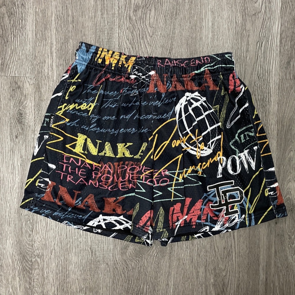 Inaka Power Mesh Gym Shorts Mens Large Black Graffiti Bodybuilding Athletic